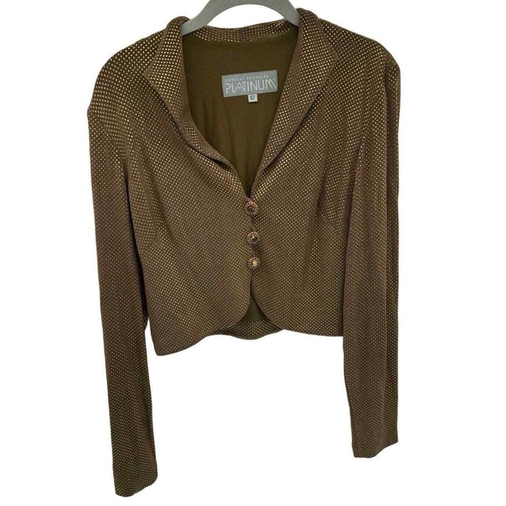 Vtg Dorothy Schoelen Jacket‎ 12 Gold Cropped Slinky Disco Formal Blazer 80s 90s